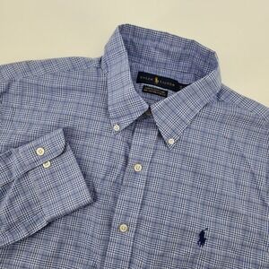 Ralph Lauren 16 M2 42‎ Slim Fit Easy Care Stretch Blue Plaid Button Down Shirt